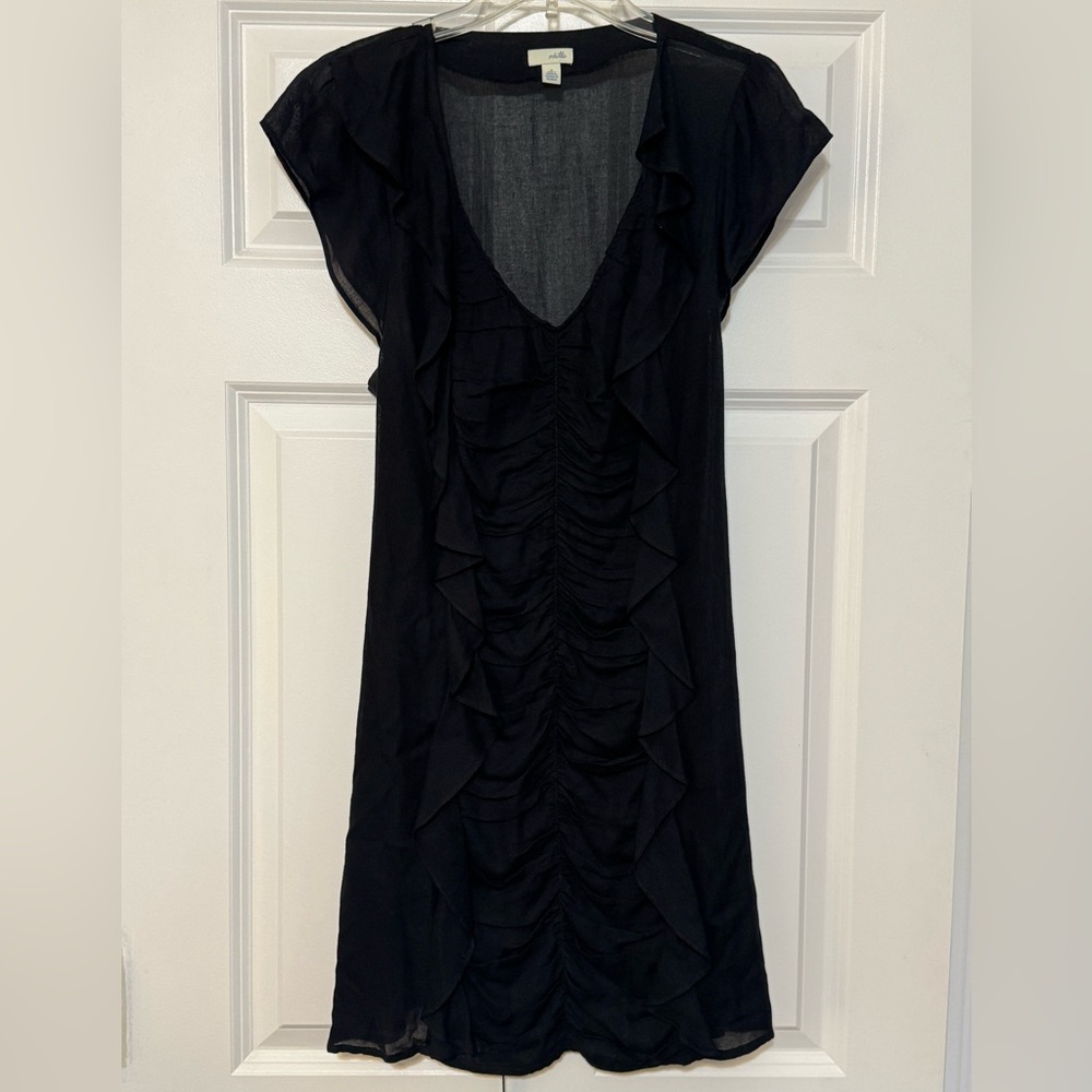 Women’s Anthropologie Odille Lissome Ruffle Semi-sheer Sheath Black Dress Size 8